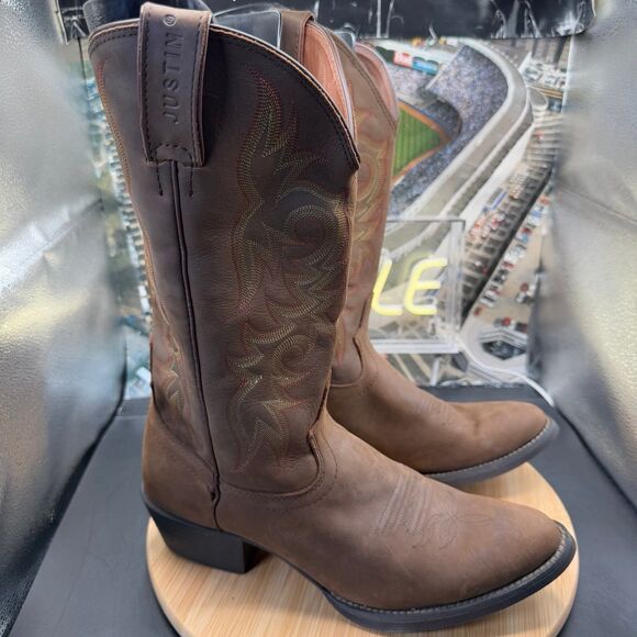 Justin Stampede 2551 Brown Leather Pull On Western Cowboy Boots Men's 10EE